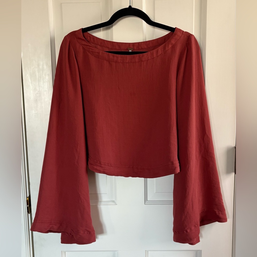 Free People Tomato Long Bell Sleeve Cropped Blouse